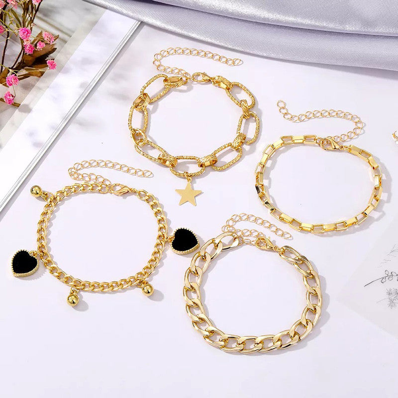 Gold Plated Heart-Star Contemporary Bracelet (Pack of 4)