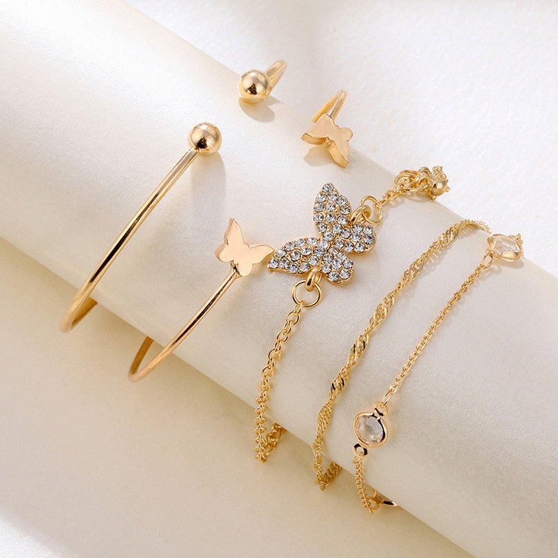 Gold-Plated Butterfly inspired Set of 5 Contemporary Stackable Bracelet Set For Women and Girls