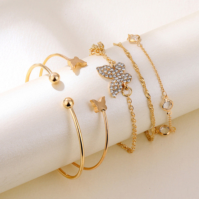 Gold-Plated Butterfly inspired Set of 5 Contemporary Stackable Bracelet Set For Women and Girls