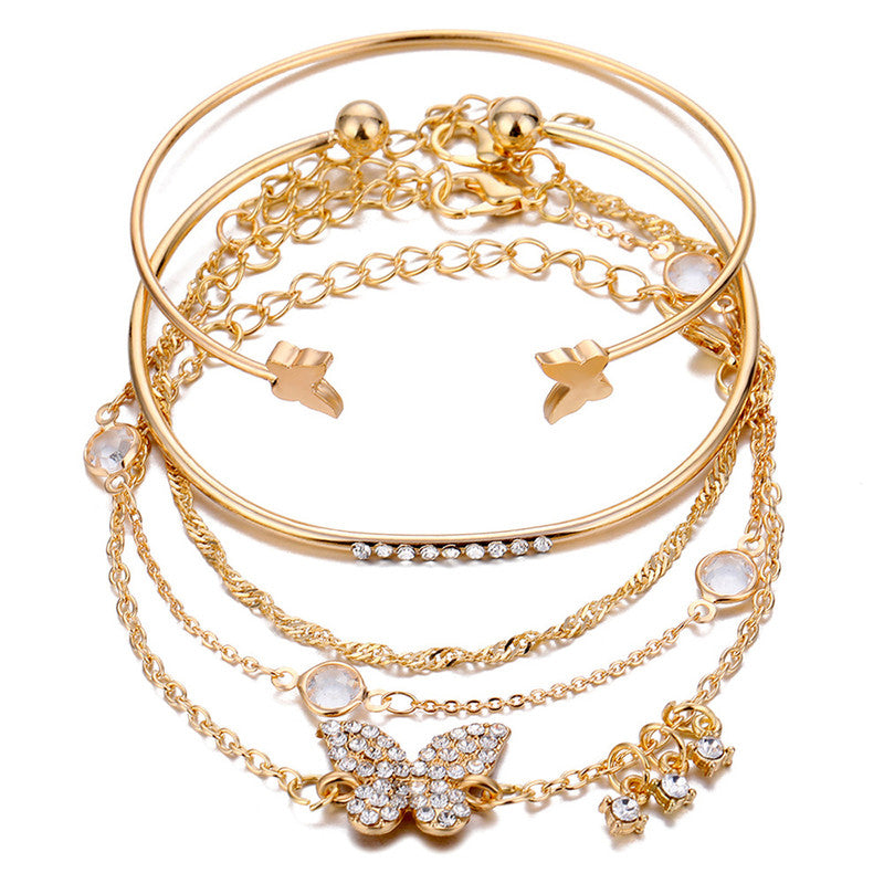 Gold-Plated Butterfly inspired Set of 5 Contemporary Stackable Bracelet Set For Women and Girls