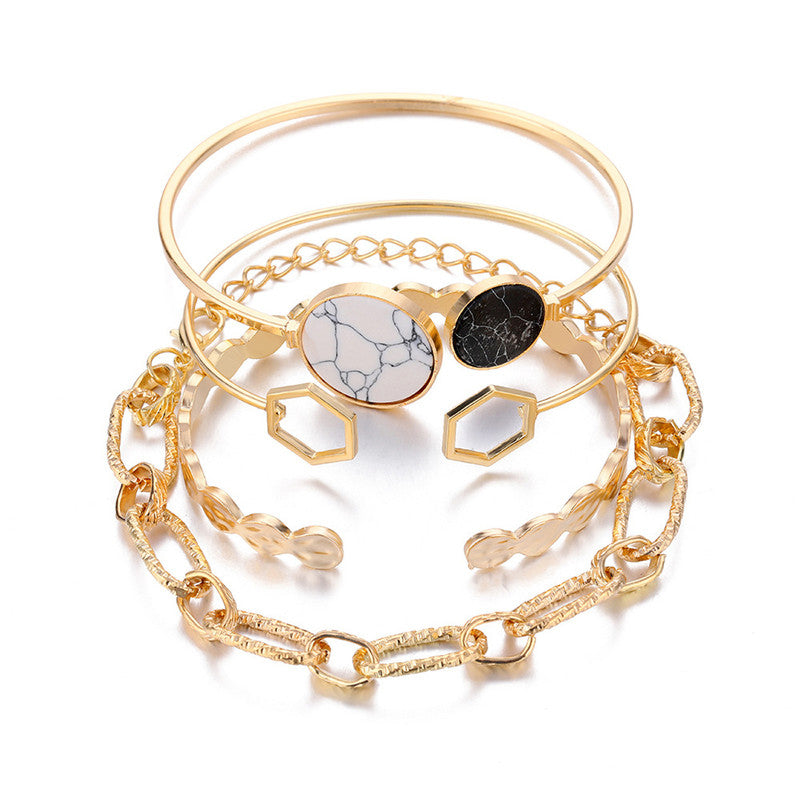 Gold Plated Geometric Stackable Korean Bracelet (Pack of 4)