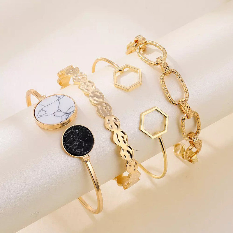 Gold Plated Geometric Stackable Korean Bracelet (Pack of 4)