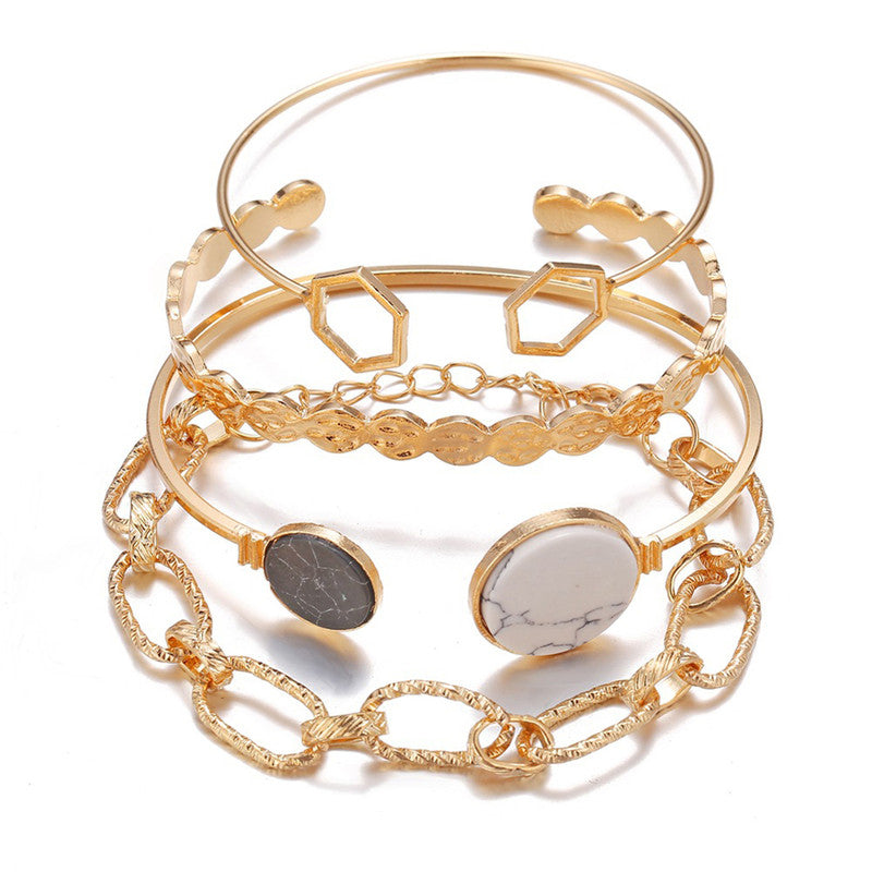 Gold Plated Geometric Stackable Korean Bracelet (Pack of 4)