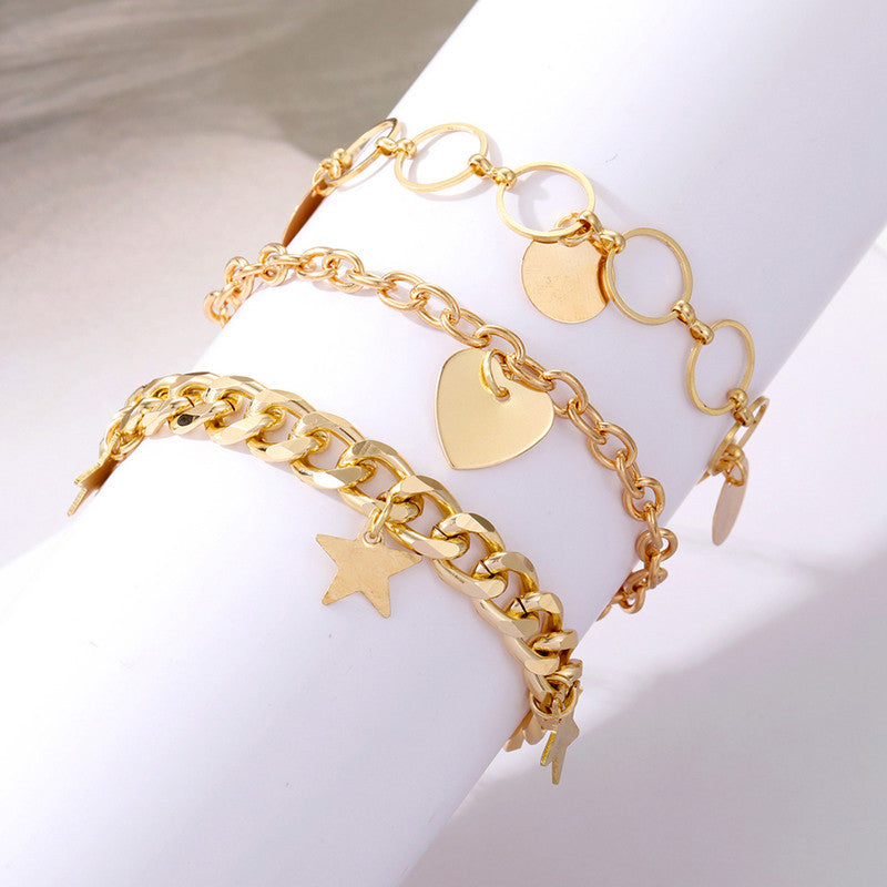 Gold Plated Heart-Star Contemporary Bracelet (Pack of 3)