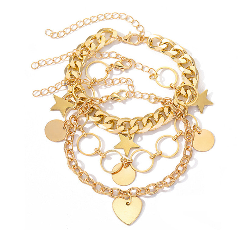 Gold Plated Heart-Star Contemporary Bracelet (Pack of 3)