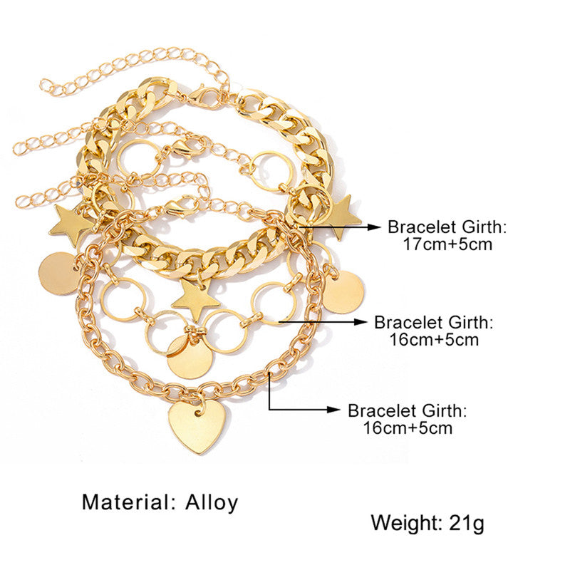 Gold Plated Heart-Star Contemporary Bracelet (Pack of 3)