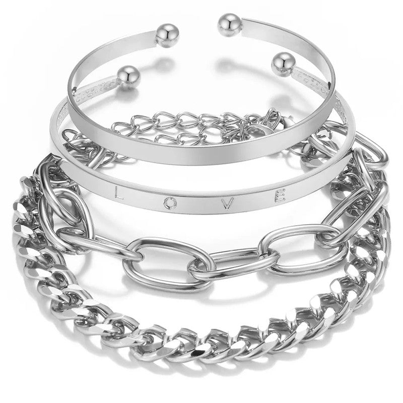 Silver-Toned Silver-Plated Love Contemporary Bracelet (Pack of 4)