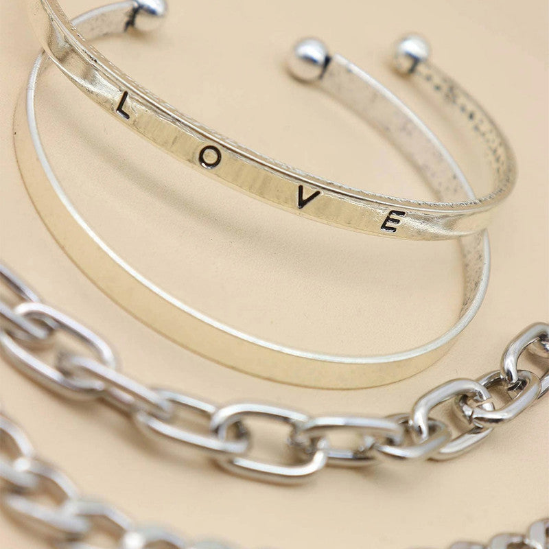 Silver-Toned Silver-Plated Love Contemporary Bracelet (Pack of 4)