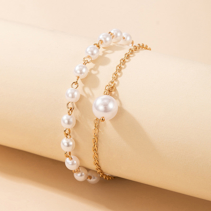 Gold Plated Pearl Studded Dual-Strand Bracelet