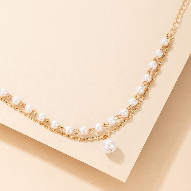 Gold Plated Pearl Studded Dual-Strand Bracelet