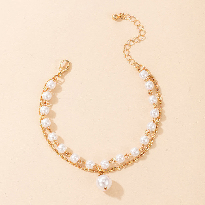 Gold Plated Pearl Studded Dual-Strand Bracelet