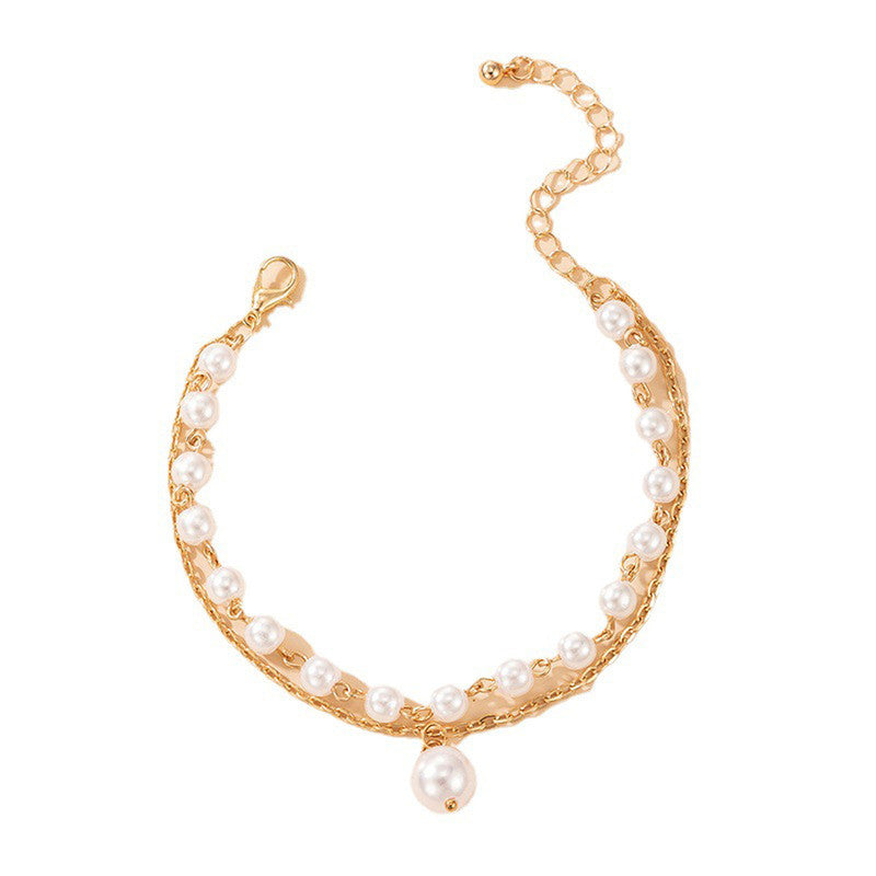 Gold Plated Pearl Studded Dual-Strand Bracelet