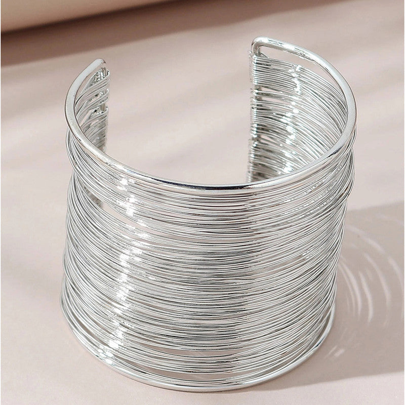 Silver Plated Party Statement Mesh Design Silver Free Size Korean Cuff Bracelet For Women and Girls