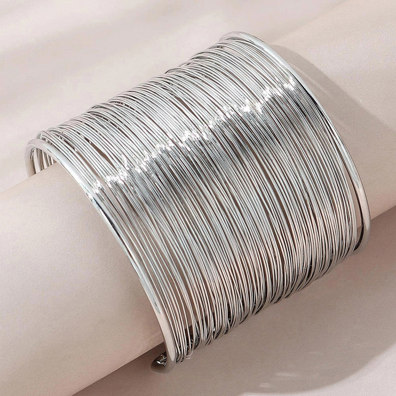 Silver Plated Party Statement Mesh Design Silver Free Size Korean Cuff Bracelet For Women and Girls