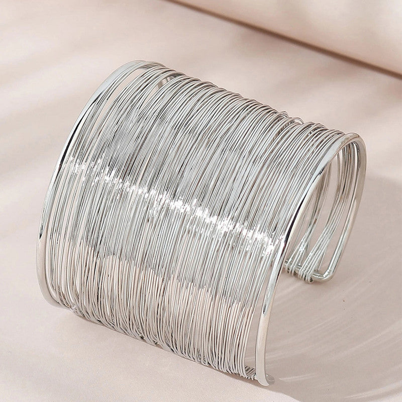 Silver Plated Party Statement Mesh Design Silver Free Size Korean Cuff Bracelet For Women and Girls