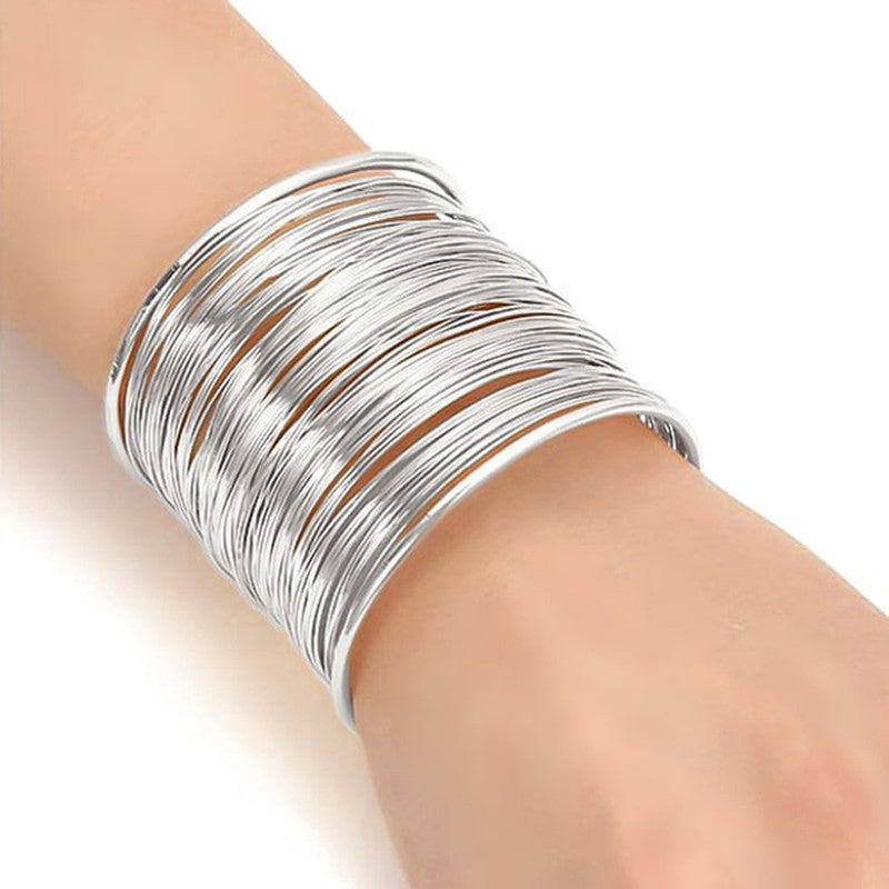 Silver Plated Party Statement Mesh Design Silver Free Size Korean Cuff Bracelet For Women and Girls