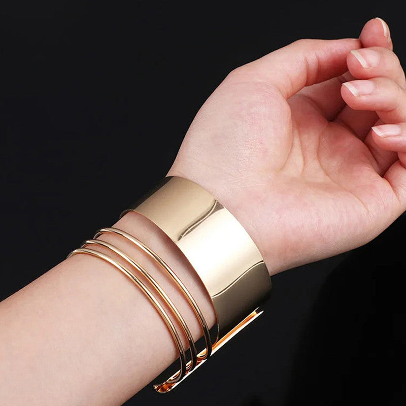 Gold-Plated Bangle-Style Cuff Bracelet For Women And Girls