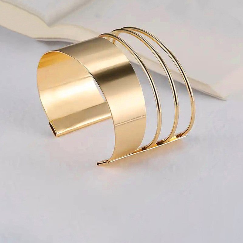 Gold-Plated Bangle-Style Cuff Bracelet For Women And Girls