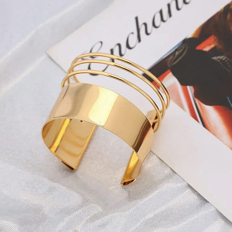 Gold-Plated Bangle-Style Cuff Bracelet For Women And Girls