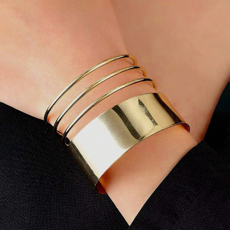 Gold-Plated Bangle-Style Cuff Bracelet For Women And Girls