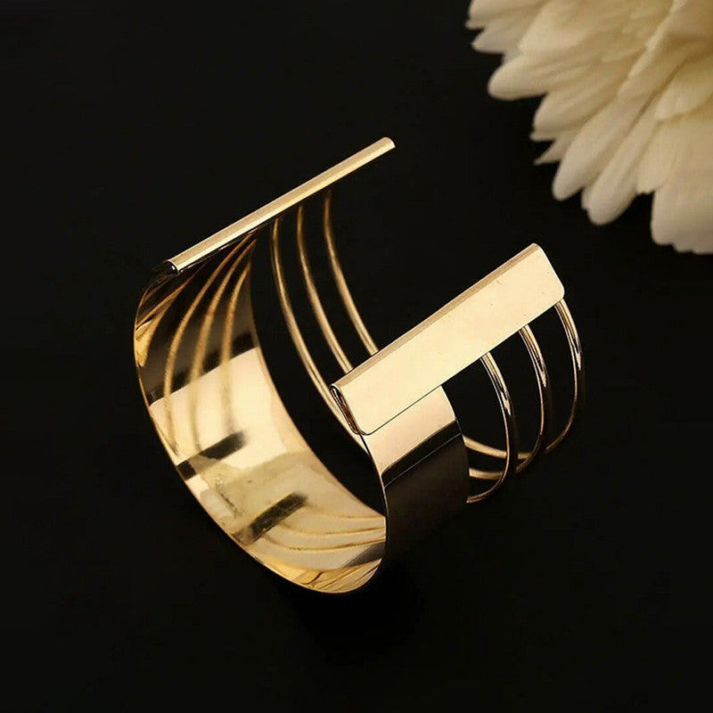 Gold-Plated Bangle-Style Cuff Bracelet For Women And Girls