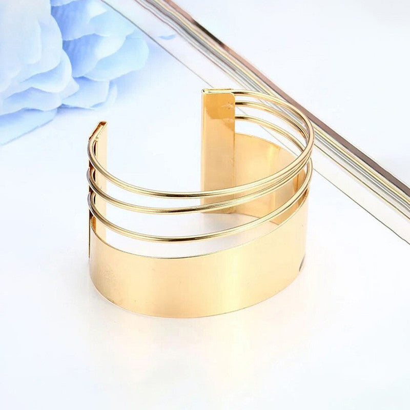 Gold-Plated Bangle-Style Cuff Bracelet For Women And Girls