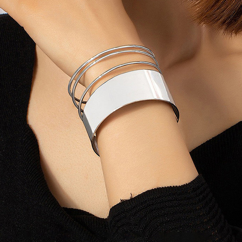 Silver-Plated Bangle-Style Cuff Bracelet For Women And Girls