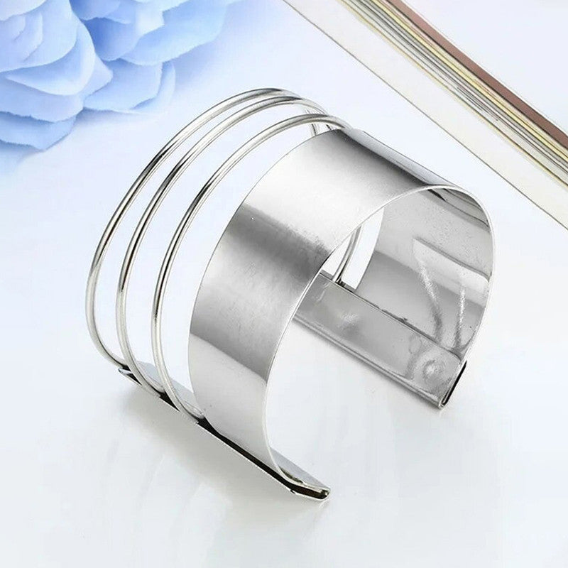 Silver-Plated Bangle-Style Cuff Bracelet For Women And Girls