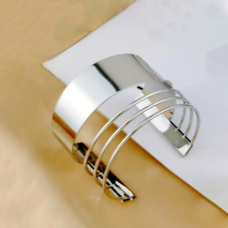 Silver-Plated Bangle-Style Cuff Bracelet For Women And Girls