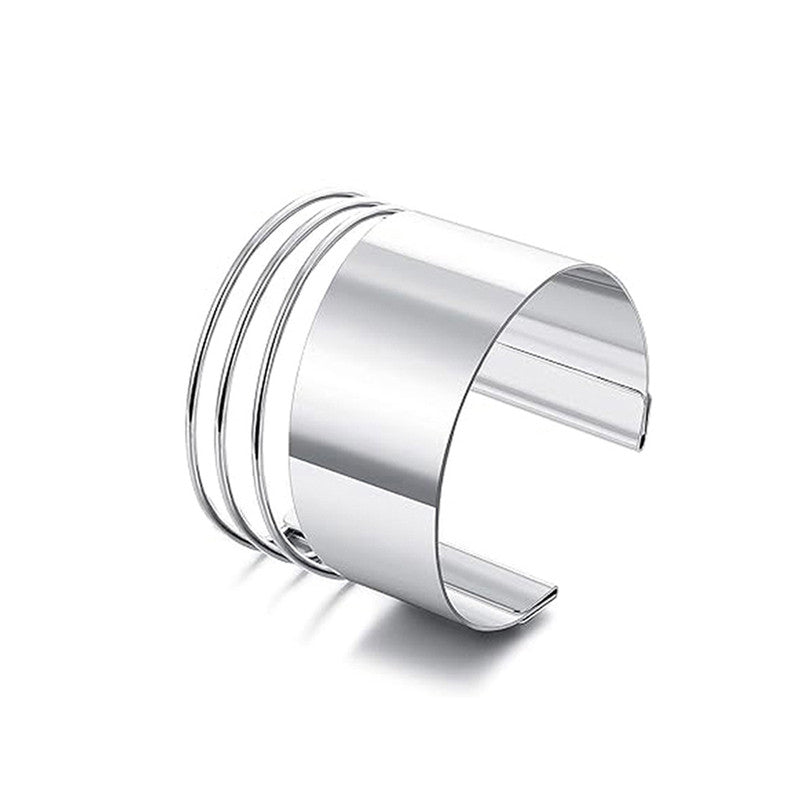 Silver-Plated Bangle-Style Cuff Bracelet For Women And Girls