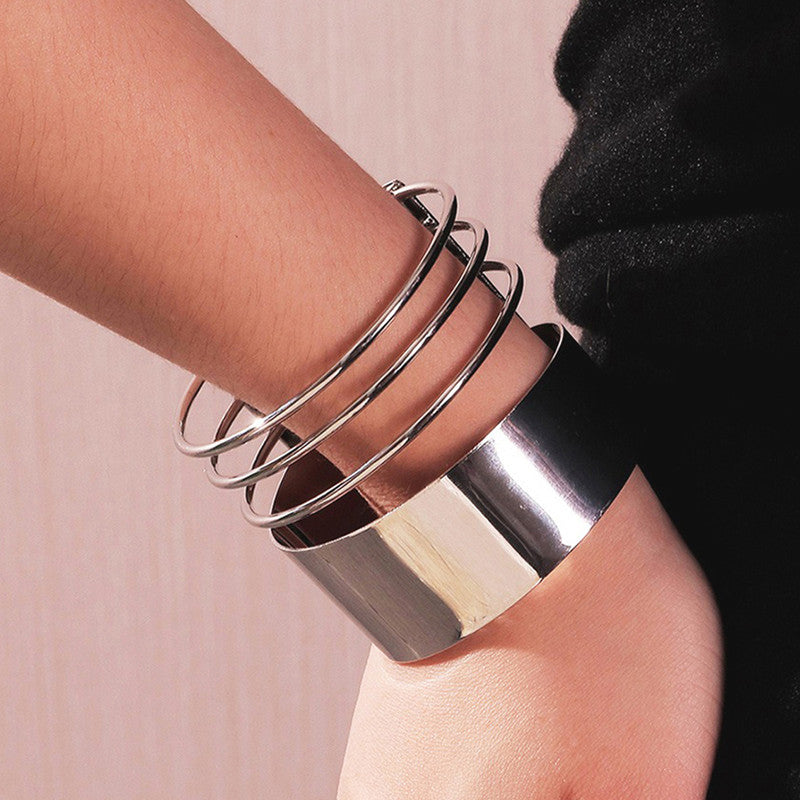 Silver-Plated Bangle-Style Cuff Bracelet For Women And Girls