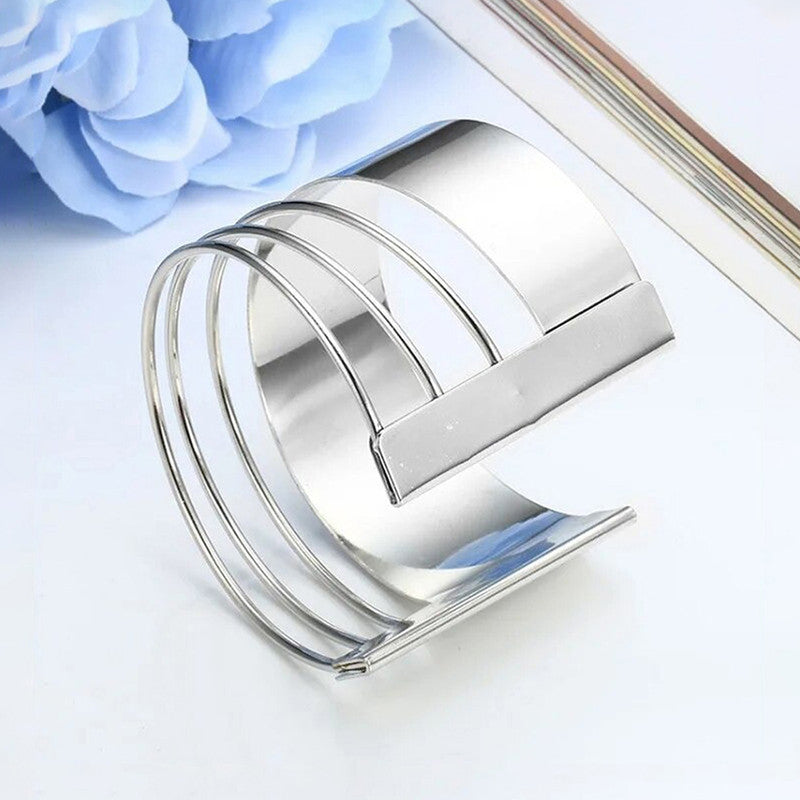 Silver-Plated Bangle-Style Cuff Bracelet For Women And Girls