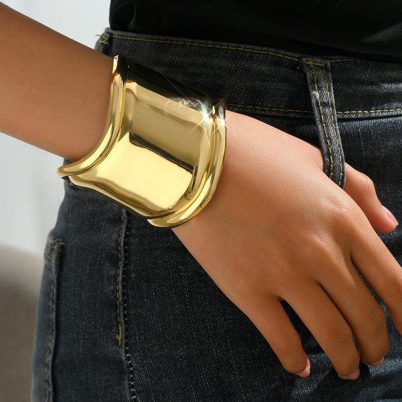 Gold-Plated Bangle-Style Cuff Bracelet For Women And Girls