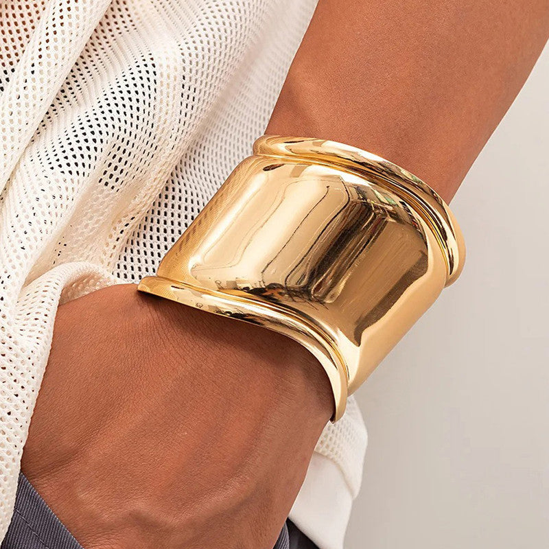 Gold-Plated Bangle-Style Cuff Bracelet For Women And Girls