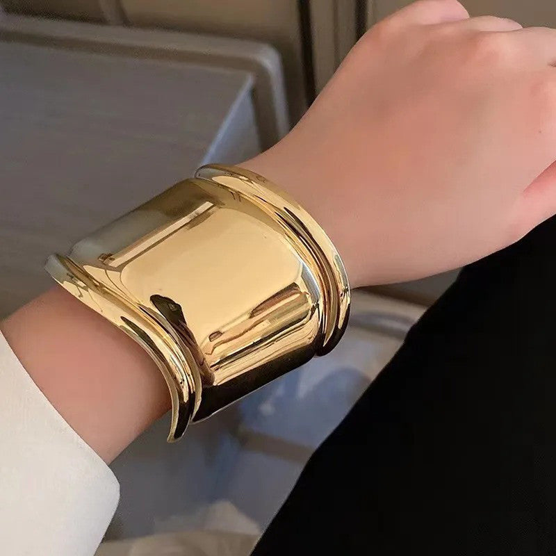 Gold-Plated Bangle-Style Cuff Bracelet For Women And Girls