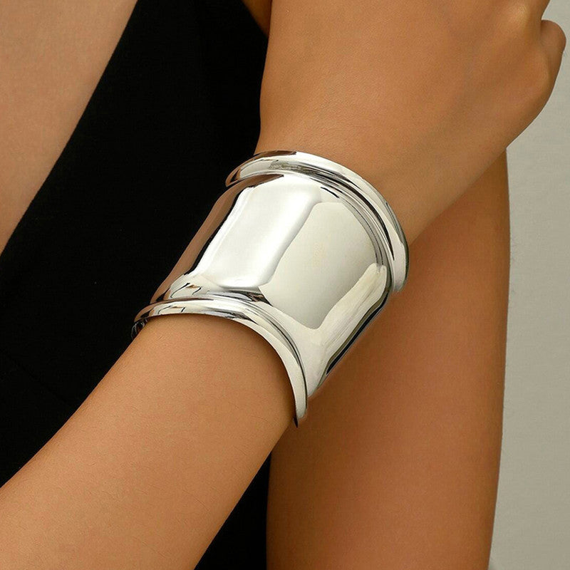 Silver-Plated Bangle-Style Cuff Bracelet For Women And Girls