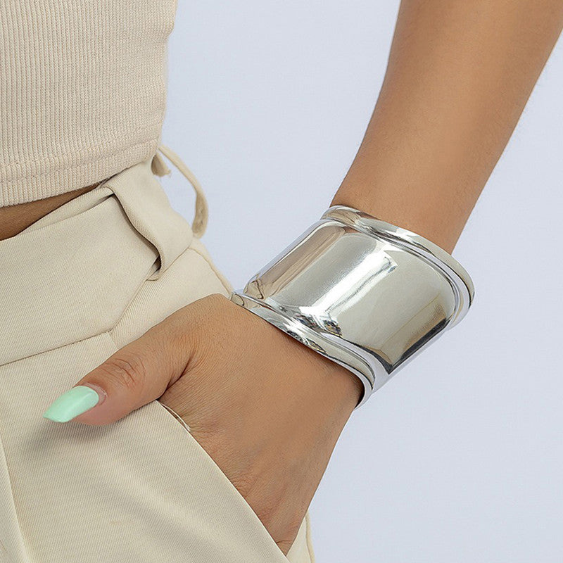 Silver-Plated Bangle-Style Cuff Bracelet For Women And Girls