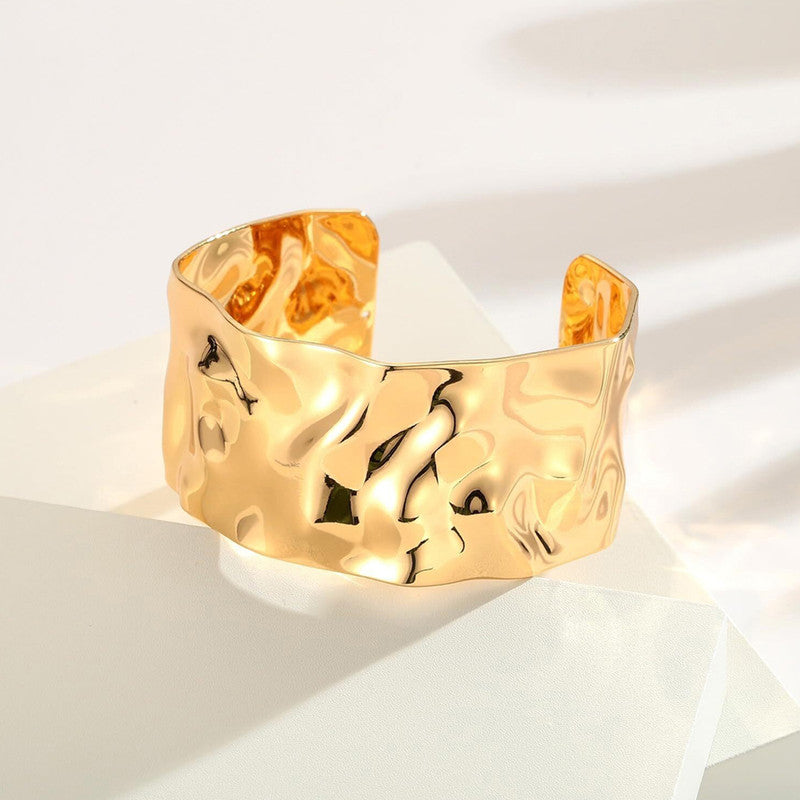 Gold-Plated Bangle-Style Cuff Bracelet For Women And Girls