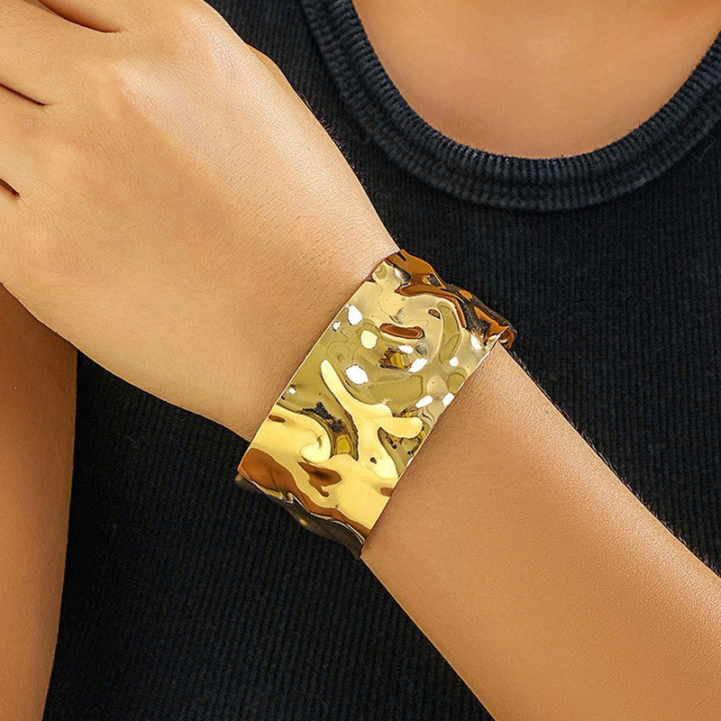 Gold-Plated Bangle-Style Cuff Bracelet For Women And Girls