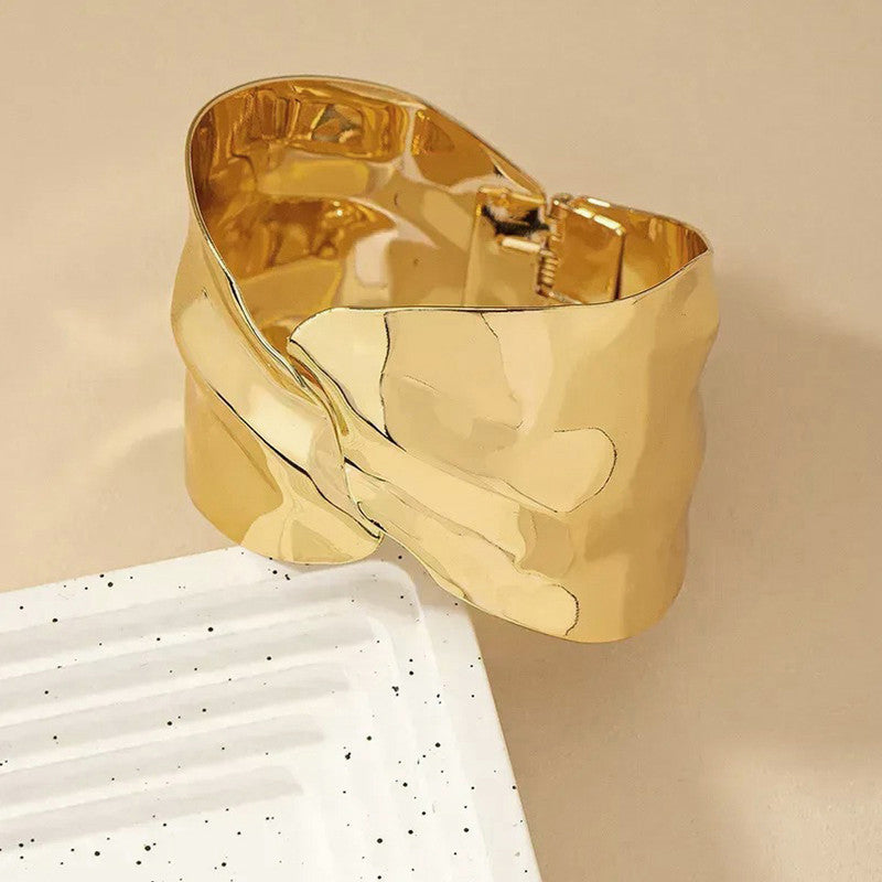 Gold-Plated Bangle-Style Cuff Bracelet For Women And Girls