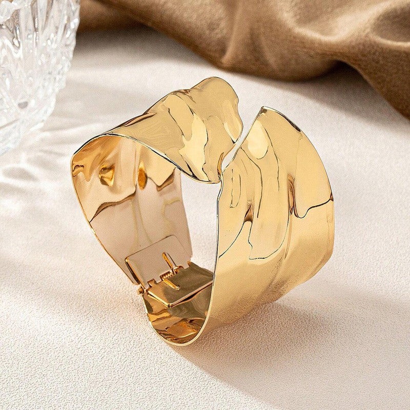 Gold-Plated Bangle-Style Cuff Bracelet For Women And Girls