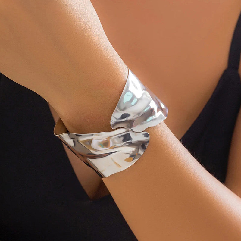 Silver-Plated Bangle-Style Cuff Bracelet For Women And Girls