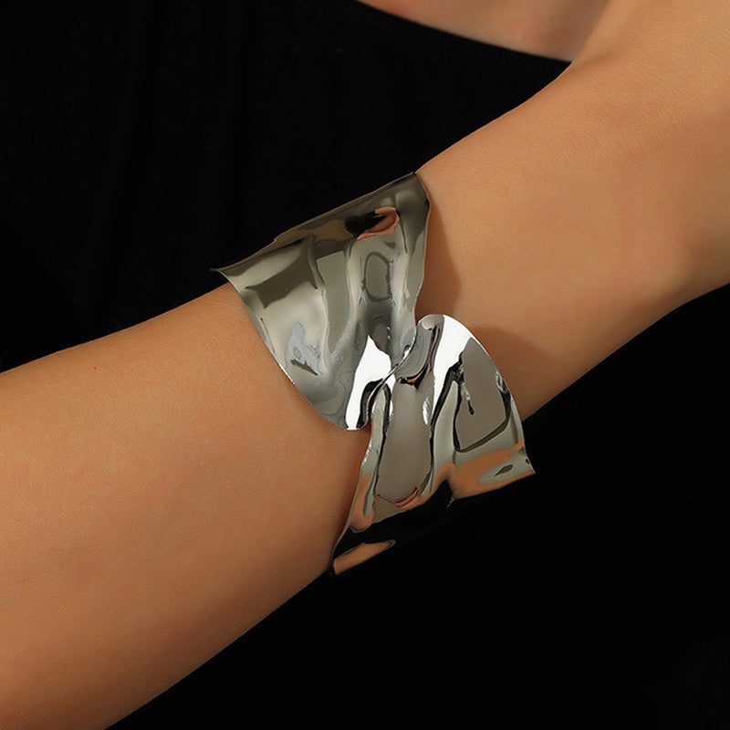 Silver-Plated Bangle-Style Cuff Bracelet For Women And Girls