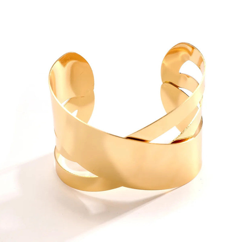 Gold-Plated Bangle-Style Cuff Bracelet For Women And Girls