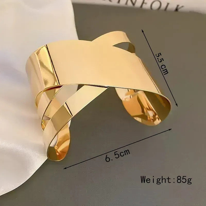 Gold-Plated Bangle-Style Cuff Bracelet For Women And Girls