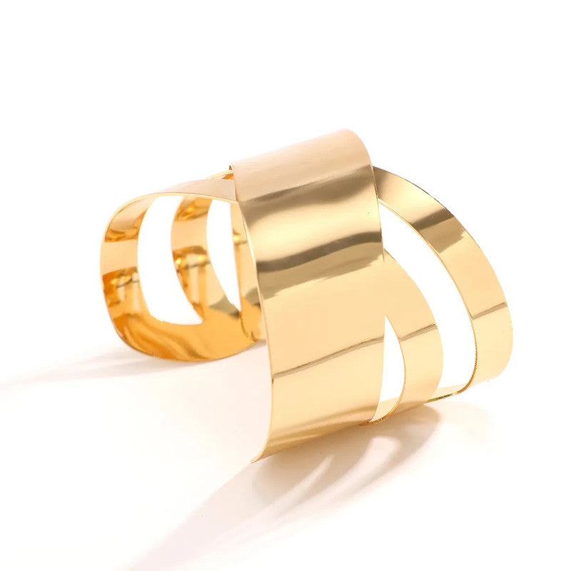 Gold-Plated Bangle-Style Cuff Bracelet For Women And Girls