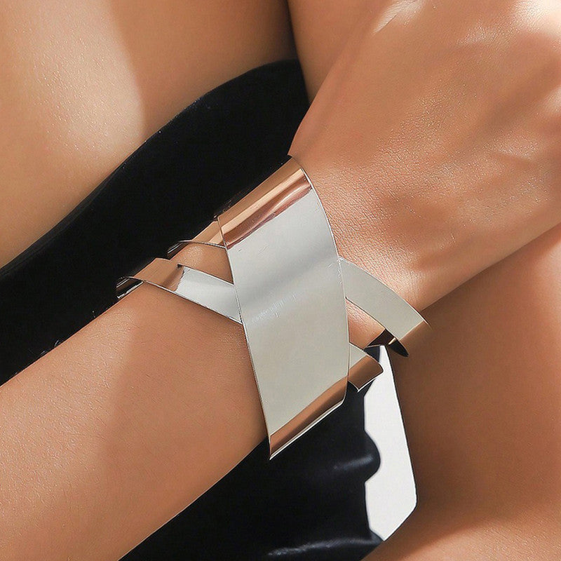 Silver-Plated Bangle-Style Cuff Bracelet For Women And Girls