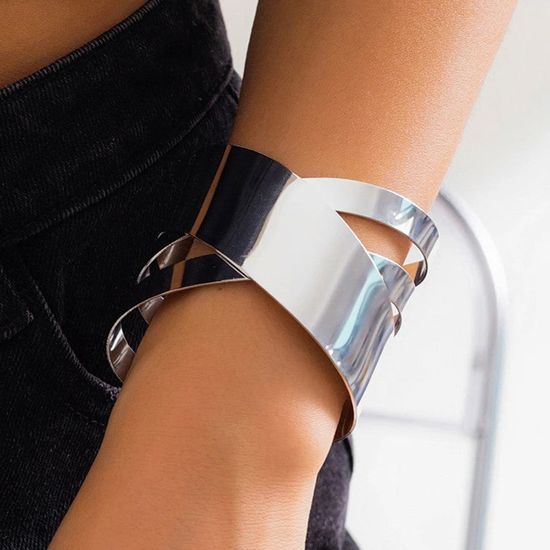 Silver-Plated Bangle-Style Cuff Bracelet For Women And Girls