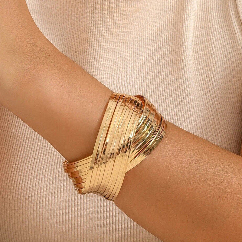 Gold-Plated Bangle-Style Cuff Bracelet For Women And Girls