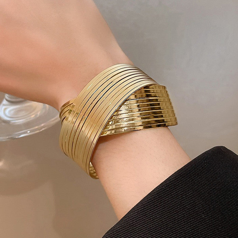 Gold-Plated Bangle-Style Cuff Bracelet For Women And Girls